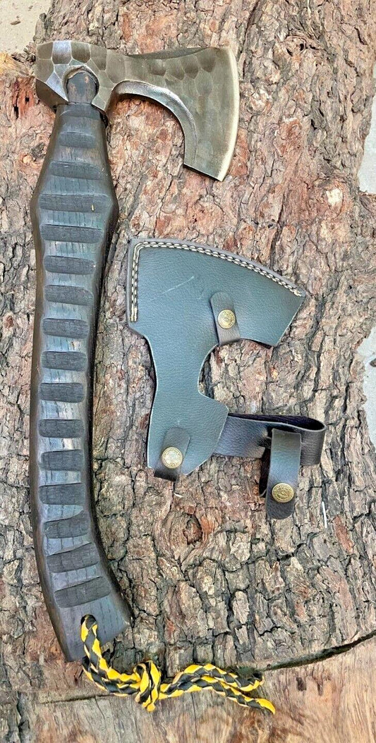 Custom Forged Replica Viking Axe Carbon Steel Bushcraft Camping Hatchet with Wood Handle