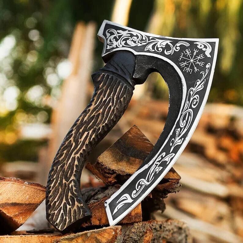 Custom Forged Replica Viking Axe Carbon Steel Bushcraft Forest Hatchet with Wooden Handle and Case