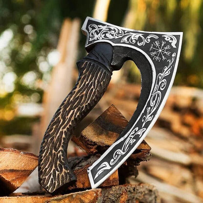 Custom Forged Replica Viking Axe Carbon Steel Bushcraft Forest Hatchet with Wooden Handle and Case