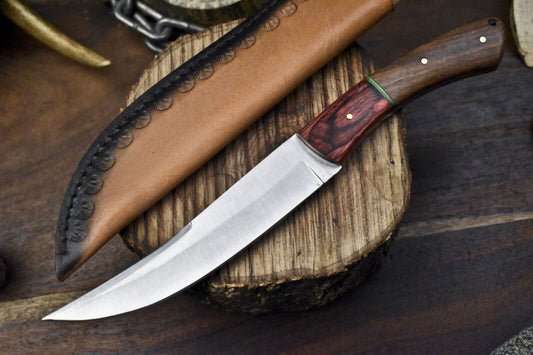 Custom Forged Skinner Knife 440C Steel with Walnut Wood Handle & Wooden Bolster Gift Knife