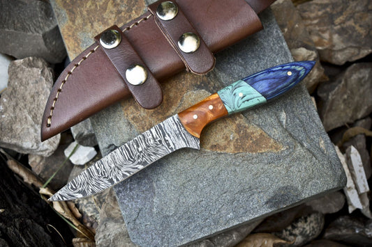 Custom Forged Twist Damascus Skinner Knife 8" Mixed Handle Hunting Hiking Blade