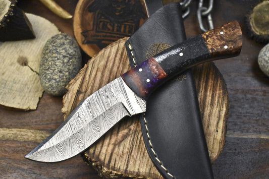 Custom Forged Twist Damascus Skinner Knife Micarta Handle for Fishing and Hunting