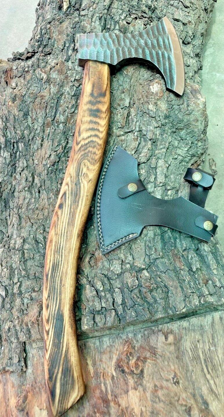 Custom Forged Viking Axe – Bushcraft, Camping, and Jungle Wood Cutting Axe with Leather Sheath
