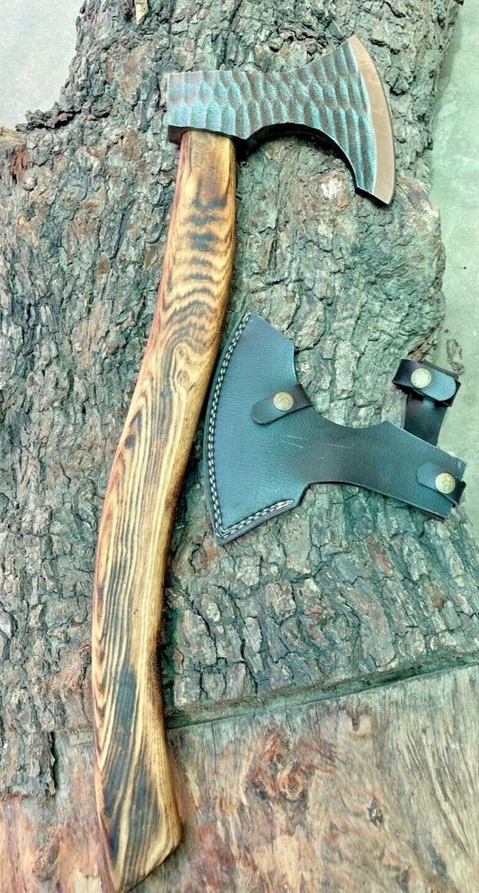 Custom Forged Viking Axe – Bushcraft, Camping, and Jungle Wood Cutting Axe with Leather Sheath