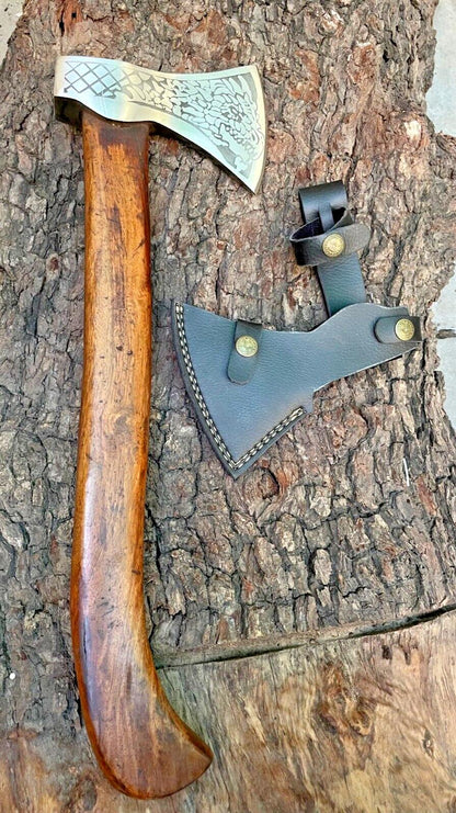 Custom Forged Viking Axe – Bushcraft, Camping, and Wood Cutting Axe with Leather Sheath