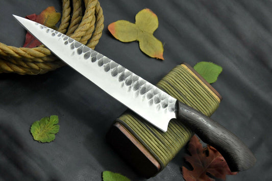 Custom Hammered 12C27 Steel Fixed Blade Chef Knife – Handmade Vengai Wood Handle