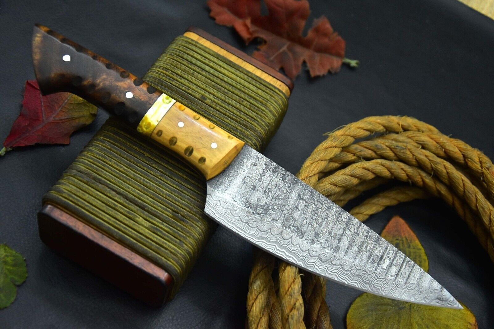 Custom Hammered Damascus Steel Chef Knife Handmade With Walnut Handle