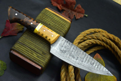 Custom Hammered Damascus Steel Chef Knife Handmade With Walnut Handle