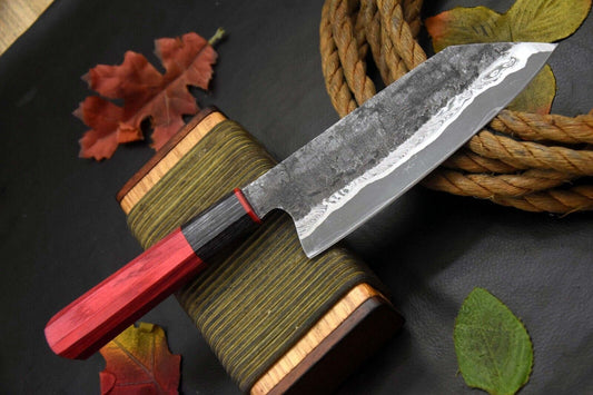 Custom Hammered San Mai Damascus Steel Chef Knife – Handmade with Wooden Handle – 11” OAL