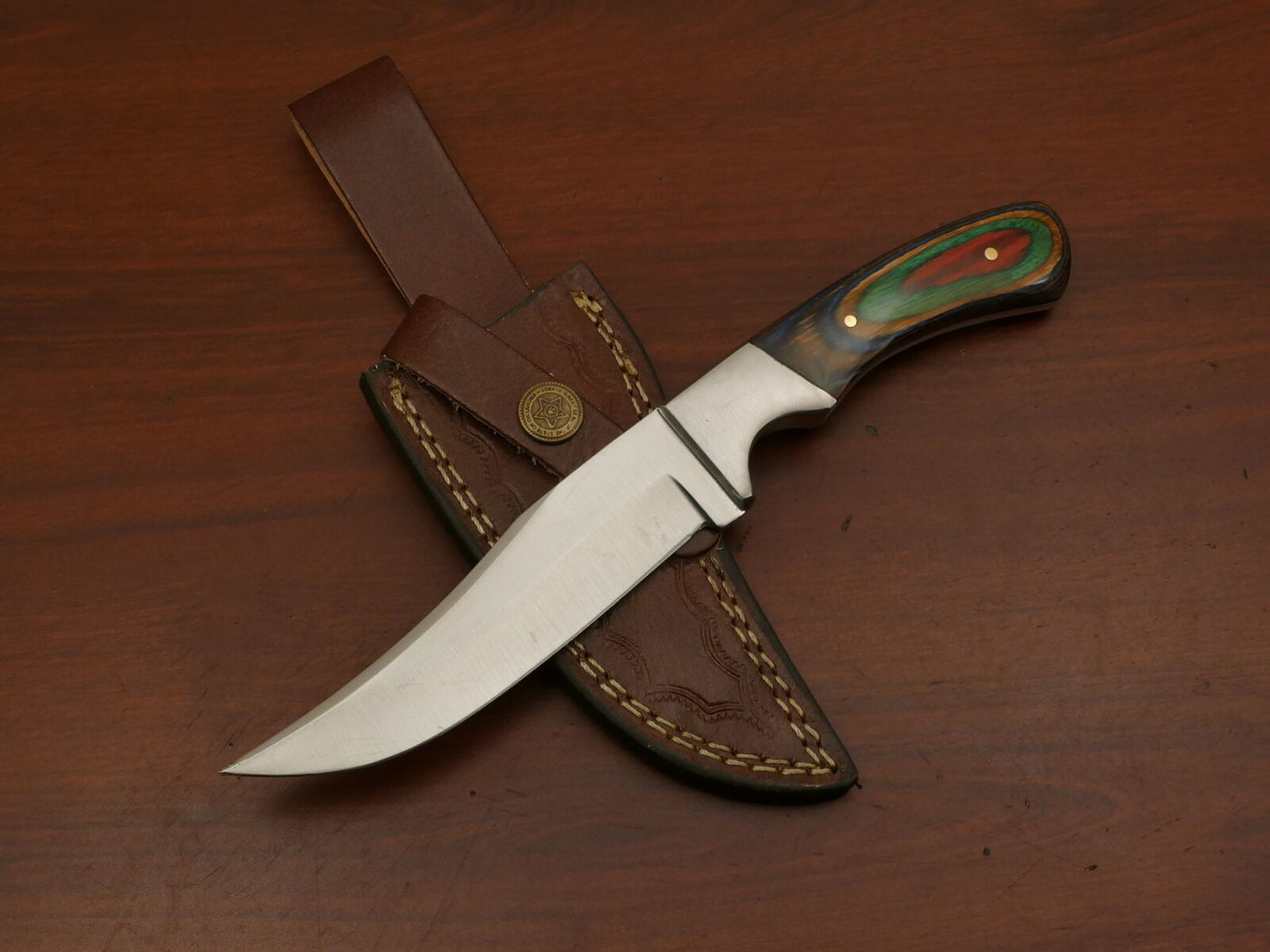 Custom Hand-Forged 440C Steel Skinner Knife | Hard Wood Handle | Steel Bolster Hunting Knife
