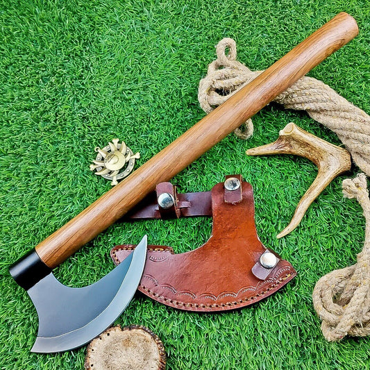 Custom Hand-Forged Carbon Steel Viking VALHALLA Axe – 17-Inch Tomahawk Throwing Axe with Leather Sheath