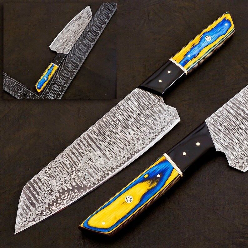 Custom Hand-Forged Damascus Steel Japanese Bunka Style Kitchen Knife with Cover – Pakka Wood Handle
