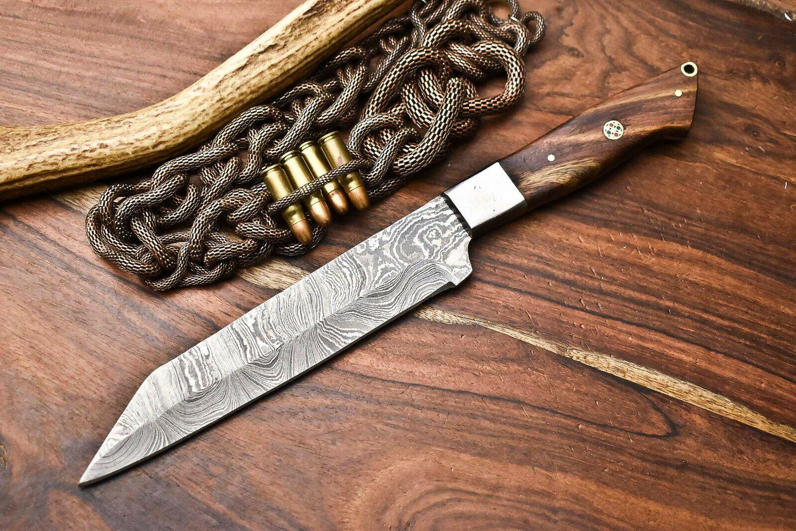 Custom HandForged Damascus Steel Chef Knife  Full Tang Kitchen Blade with Wood Handle 