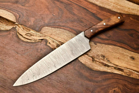 Custom HandMade Damascus Chef Full Tang Damascus Blade with hardwood Handle