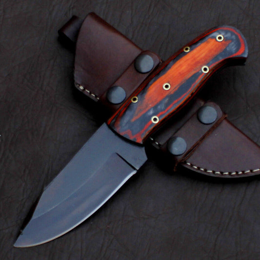 Custom Hand Forged 1095 Steel Skinner Knife | Fixed Blade Hunting Knife + Leather Sheath