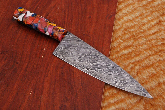 Custom Hand Forged 13" Damascus Steel Chef Knife – 512-Layer Blade with Resin Handle & Leather Sheath