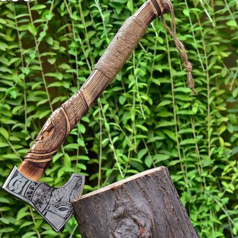 Custom Hand Forged Carbon Steel Axe Viking Bearded Axe with Rosewood Handle & Sheath