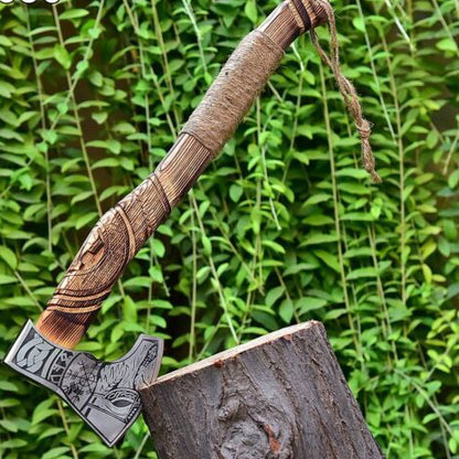 Custom Hand Forged Carbon Steel Axe Viking Bearded Axe with Rosewood Handle & Sheath