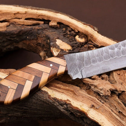 Custom Hand Forged Carbon Steel Bowie Hunting Knife – 8" with Wood Handle & Leather Sheath