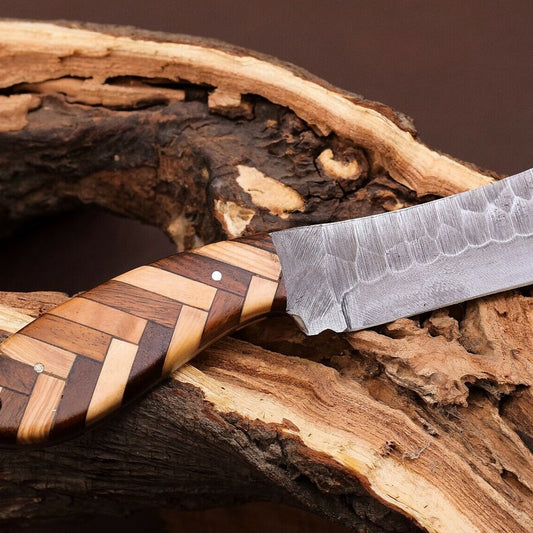  Custom Hand Forged Carbon Steel Bowie Hunting Knife – 8" with Wood Handle & Leather Sheath