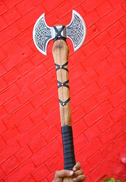 Custom Hand Forged Carbon Steel Viking Axe – 18" Tomahawk Throwing Axe with Wooden Handle & Sheath