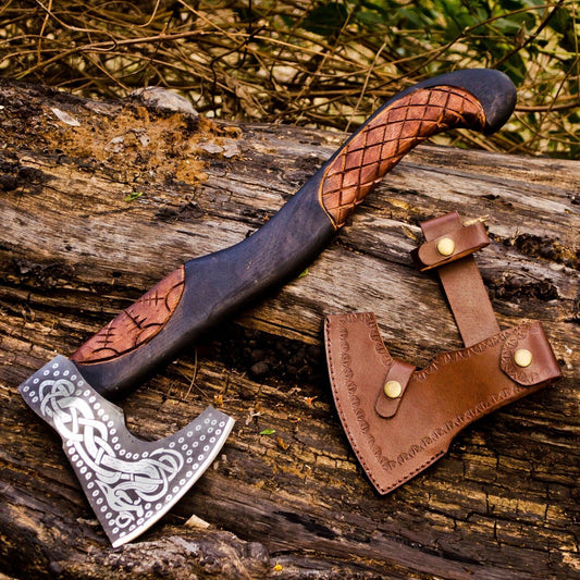 Custom Hand Forged Carbon Steel Viking Axe VALHALLA AXE Throwing Axe with Sheath