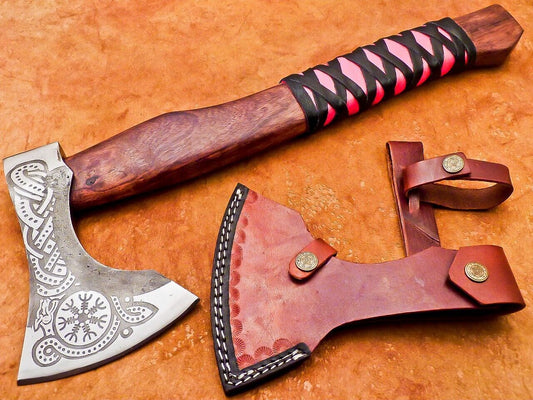Custom Hand Forged Carbon Steel Viking Bearded Hatchet Tomahawk Axe 18 Inch with Natural Wood Handle