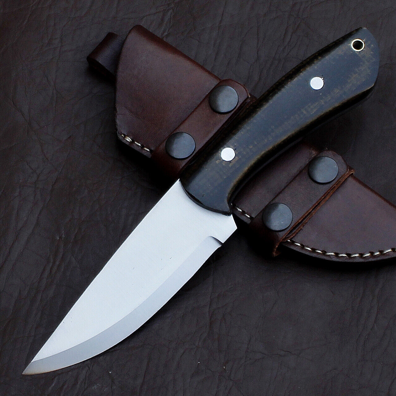 Custom Hand Forged D2 Tool Steel Skinner Knife | Full Tang Fixed Blade with Leather Sheath