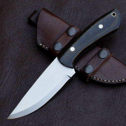 Custom Hand Forged D2 Tool Steel Skinner Knife | Full Tang Fixed Blade with Leather Sheath