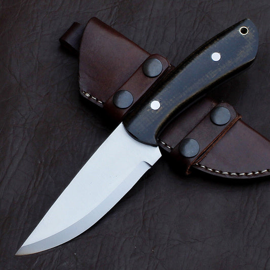 Custom Hand Forged D2 Tool Steel Skinner Knife | Full Tang Fixed Blade with Leather Sheath