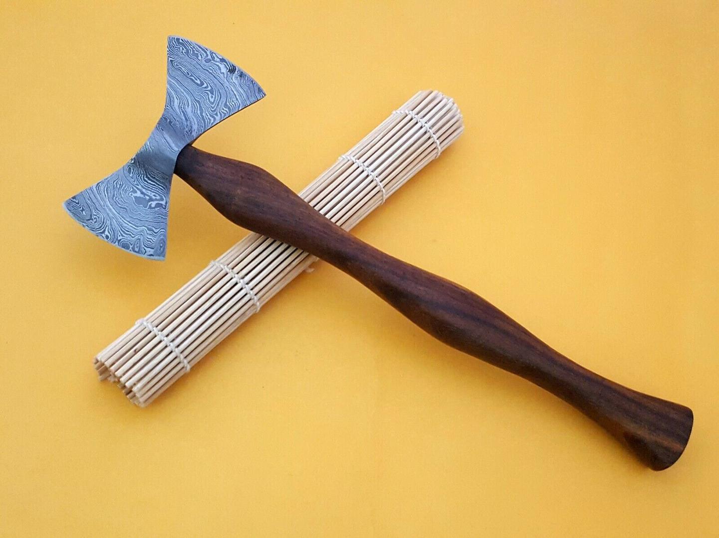 Custom Hand Forged Damascus Axe Double Headed Damascus Steel Axe With Wood Handle