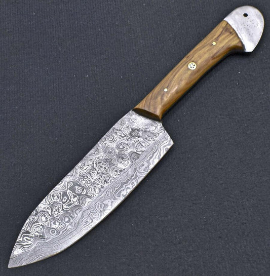 Custom Hand Forged Damascus Blade Professional Kitchen Chef Knife  With Olive Wood Handle 