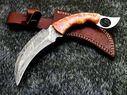 Custom Hand Forged Damascus Karambit 10" Karambit Damascus Steel With Resin Handle