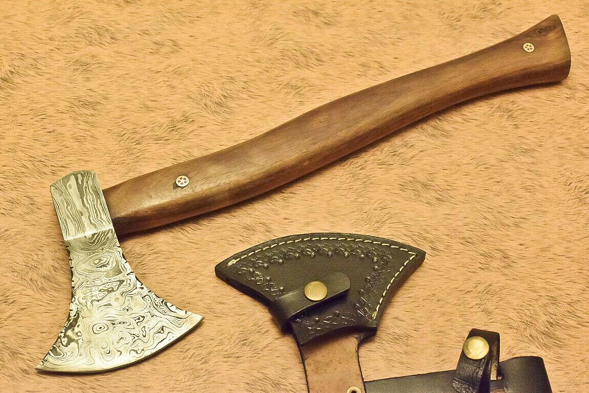 Custom Hand Forged Damascus Pipe Tomahawk Knife With Walnut Wood Handle