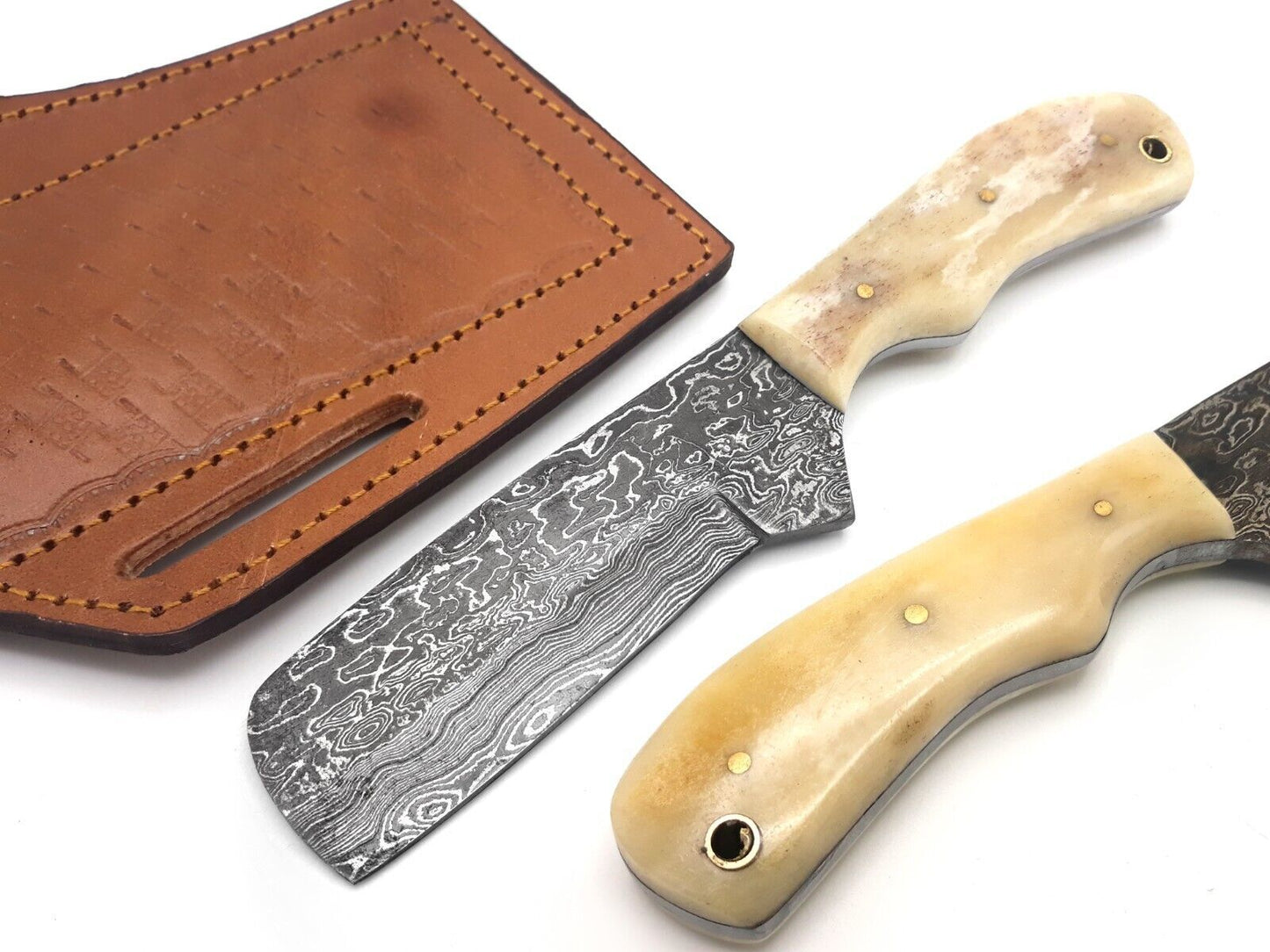 Custom Hand Forged Damascus Steel Bull Cutter Knife 8" Hunting Knife with Camel Bone Handle
