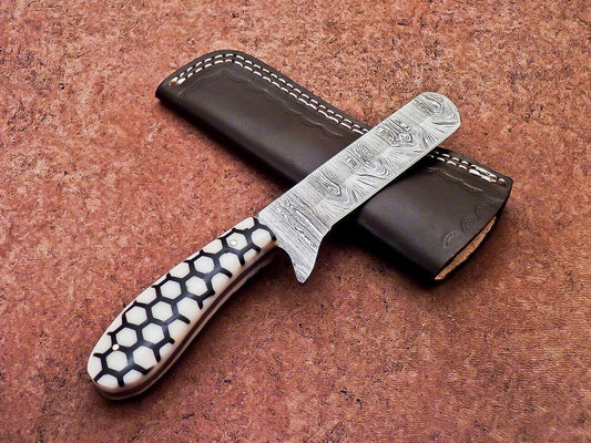 Custom Hand Forged Damascus Steel Bull Cutter Knife 8" Hunting Knife with Leather Sheath