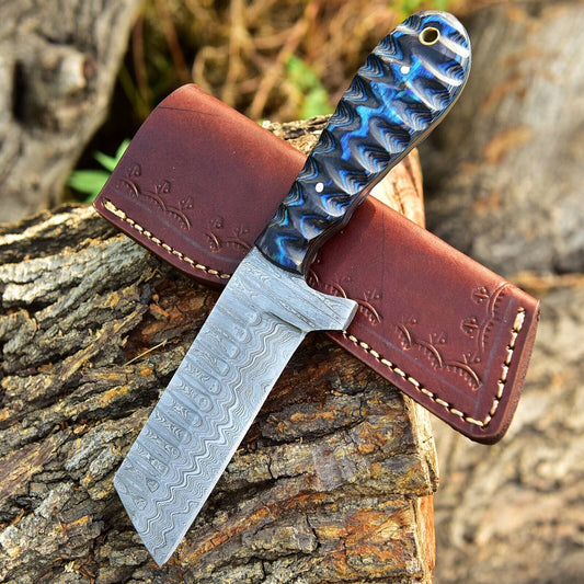 Custom Hand Forged Damascus Steel Bull Cutter Knife 8" Hunting Knife with Wood Handle