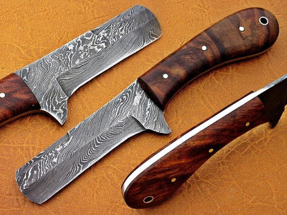 Custom Hand Forged Damascus Steel Bull Cutter Knife Hunting Knife with Wood Handle