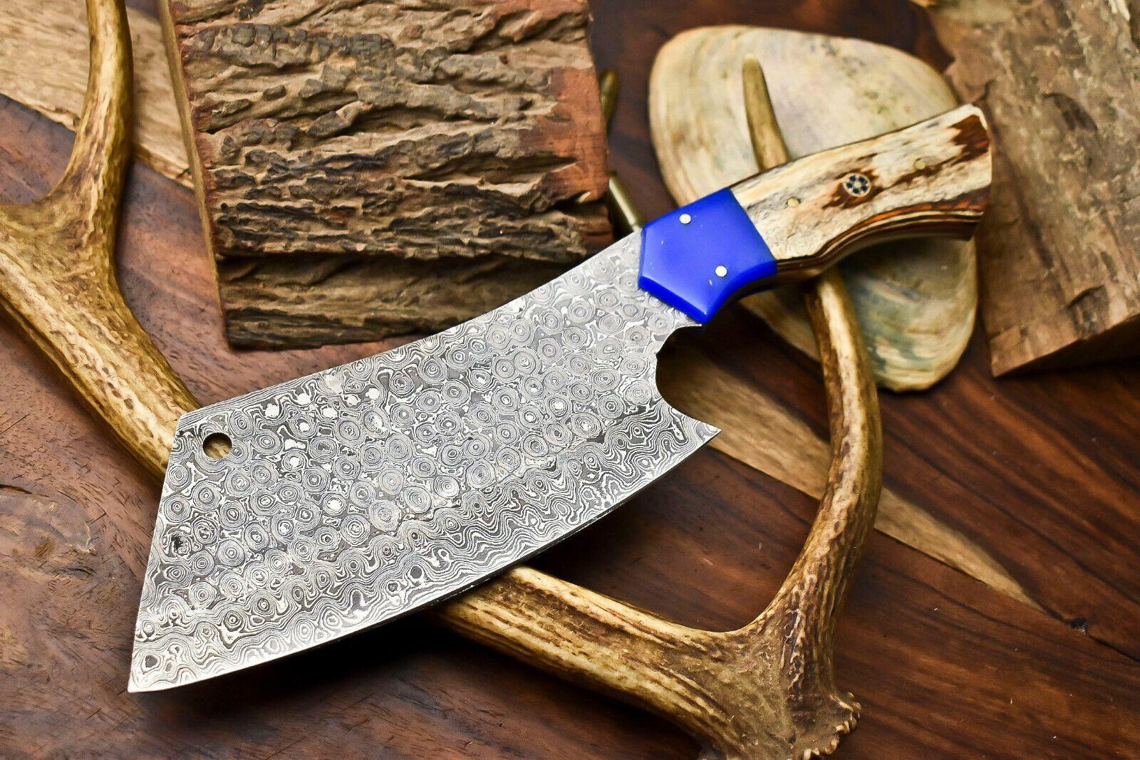 Custom Hand Forged Damascus Steel Chef Chopper Knife – Unique Handmade Kitchen Blade