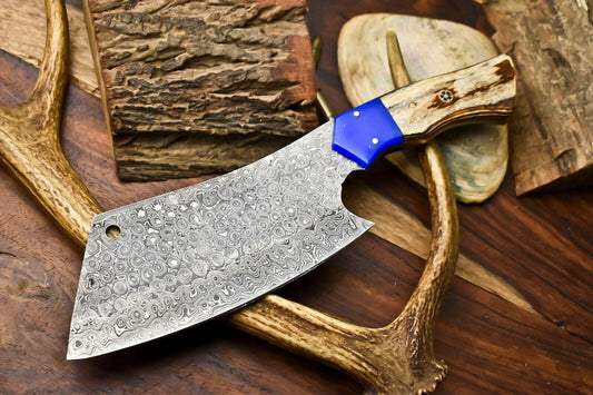 Custom Hand Forged Damascus Steel Chef Chopper Knife – Unique Handmade Kitchen Blade