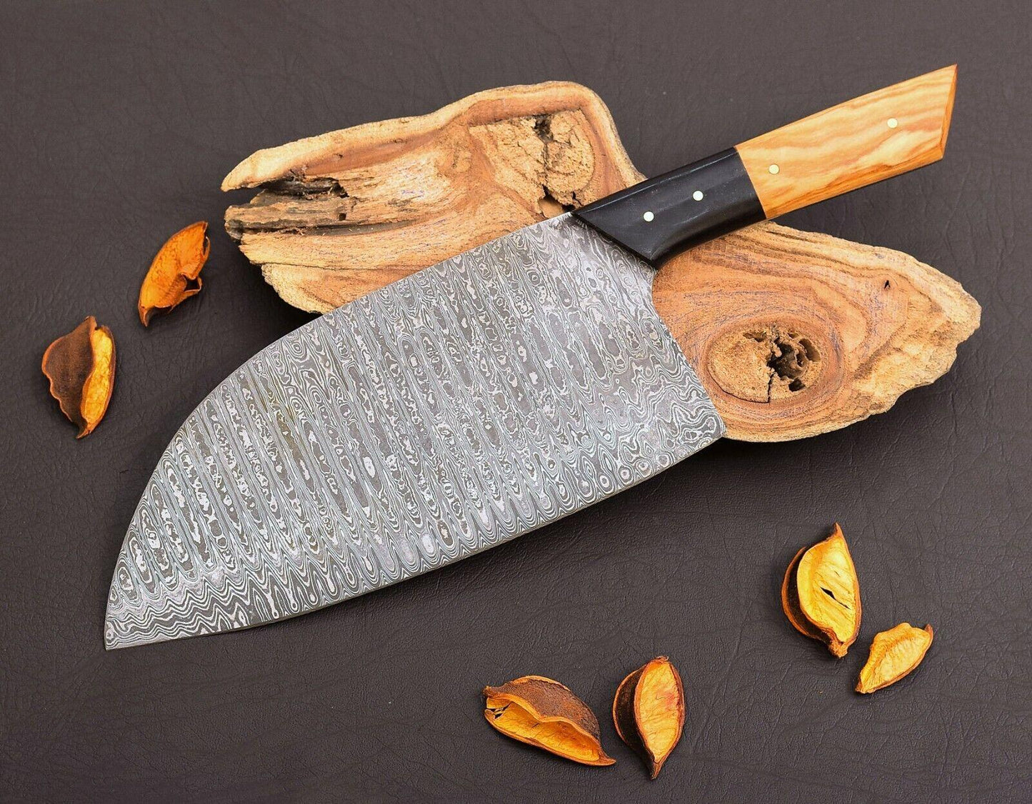 Custom Hand Forged Damascus Steel Chef Cleaver – Handmade Meat Chopper with 7" Blade