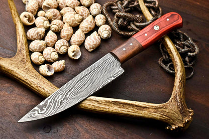 Custom Hand Forged Damascus Steel Chef Knife | Full Tang Hard Wood 