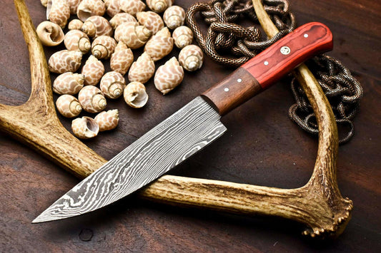Custom Hand Forged Damascus Steel Chef Knife | Full Tang Hard Wood 