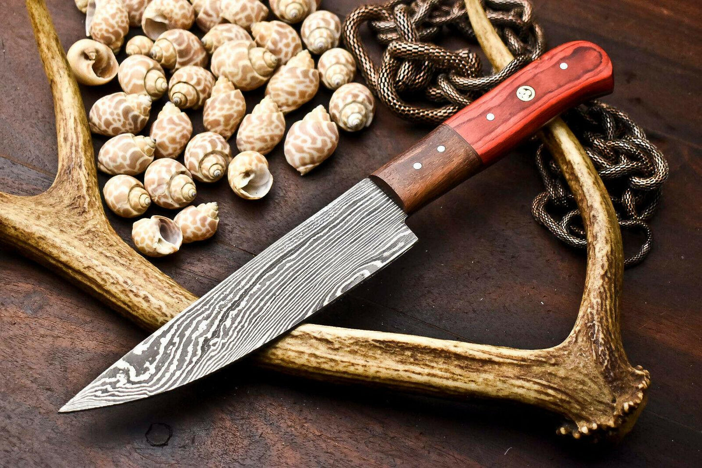  Custom Hand Forged Damascus Steel Chef Knife with Full Tang PakkaWood Handle