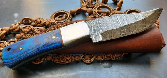 Custom Hand Forged Damascus Steel Hunting Bushcraft Knife with Wood Handle and Leather Sheath – 512 Layer Twisted Pattern Blade