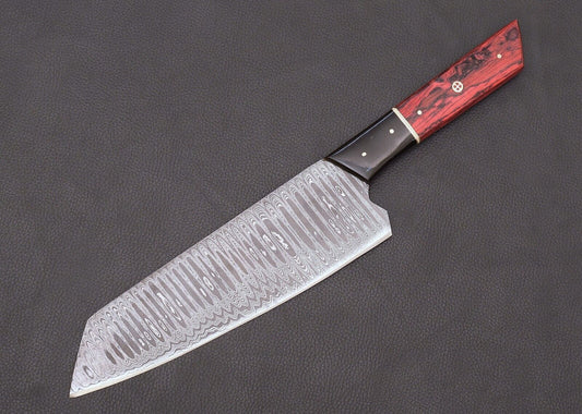 Custom Hand Forged Damascus Steel Japanese Bunka Style Kitchen Knife with Cover – Pakka Wood Handle