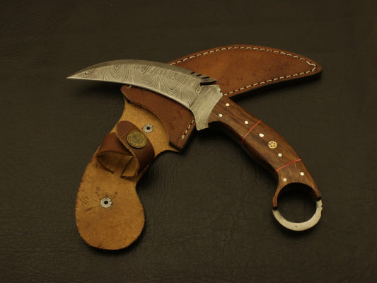 Custom Hand Forged Damascus Steel Karambit Knife 9” Best Karambit with Wood Handle