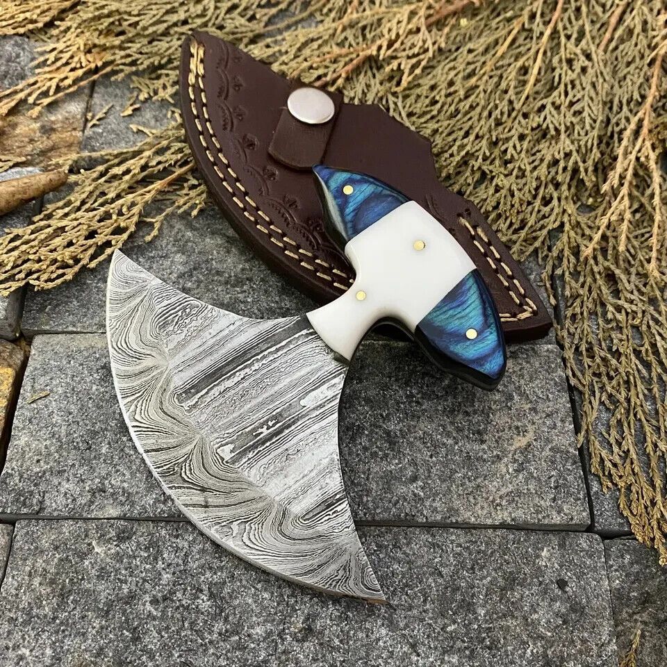 Custom Hand Forged Damascus Steel Skinner Knife with Rosewood and Bone Handle – Handmade Hunting Knife with Leather Sheath