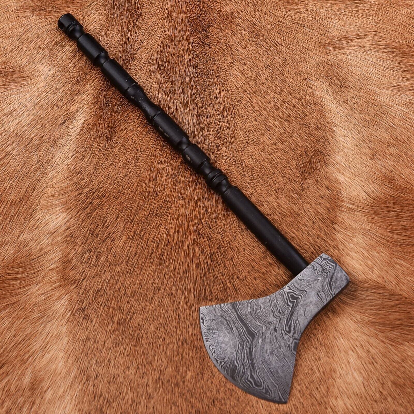 Custom Hand Forged Damascus Steel Viking Camping Hatchet Tomahawk with Wood Handle and Leather Sheath