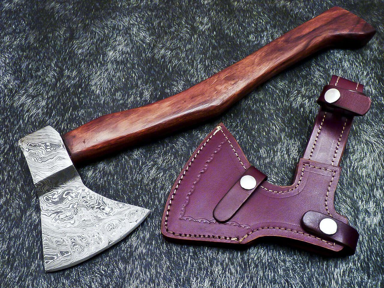 Custom Hand Forged Damascus Viking Bearded Axe Tomahawk Camping Hatchet with Leather Sheath